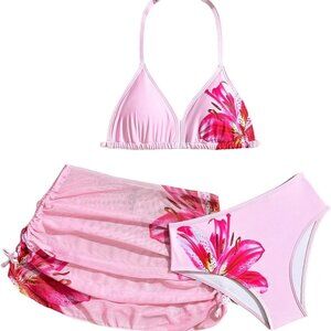 GIRLS SIZE 12 3 PIECE FLORAL BIKINI SET